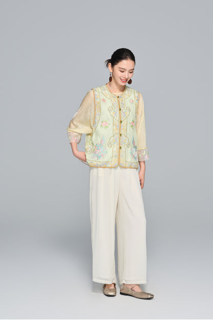 Elegant Silk Vest with Embroidery