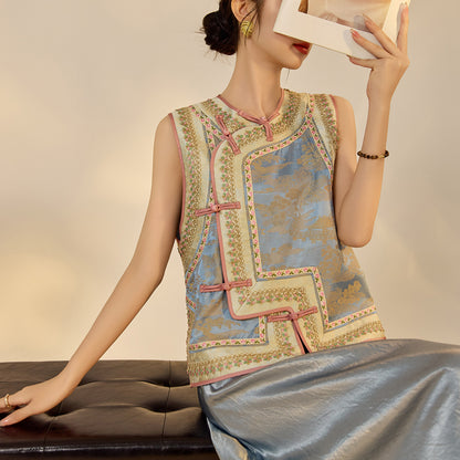 New Chinese Style Heavy Embroidery Rayon Vest for Women