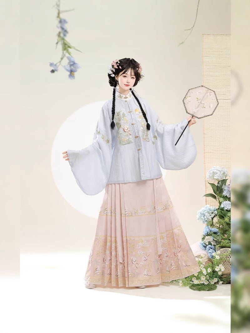 Trees of Sea Ming Hanfu Set Adult Stand Collar Embroidered Pipa Sleeve Horse Face Skirt