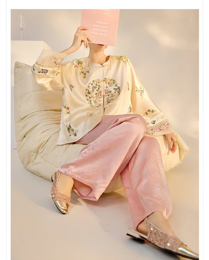 2026 Autumn New Chinese Style Printed Embroidered Acetate Coat for Women