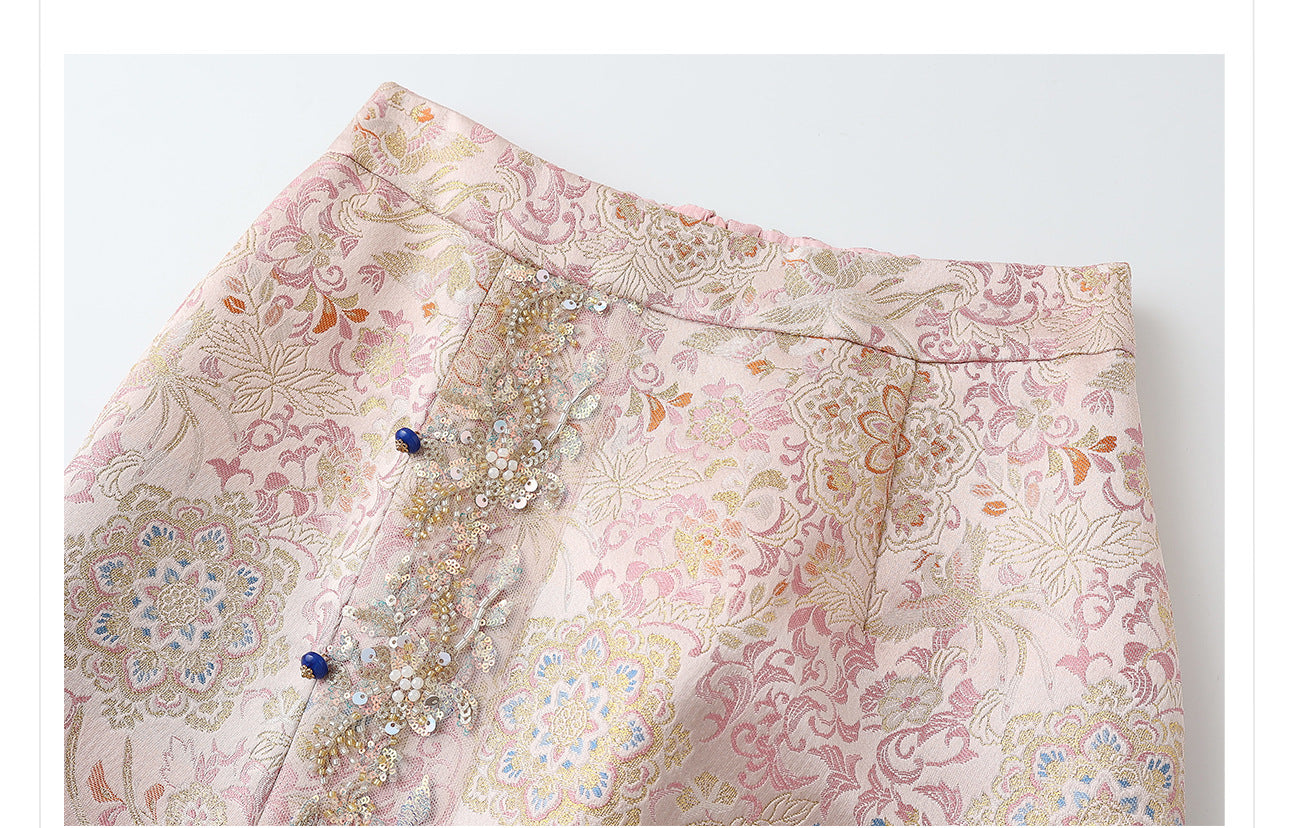 Elegant Beaded Asymmetrical Vest & High Waist Skirt Set