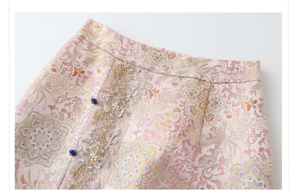 Elegant Beaded Asymmetrical Vest & High Waist Skirt Set