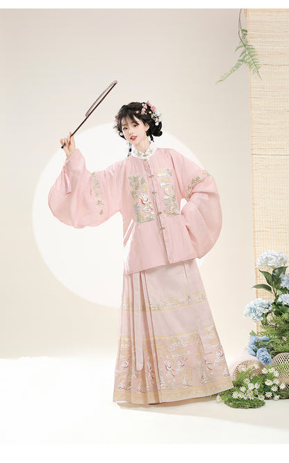 Trees of Sea Ming Hanfu Set Adult Stand Collar Embroidered Pipa Sleeve Horse Face Skirt