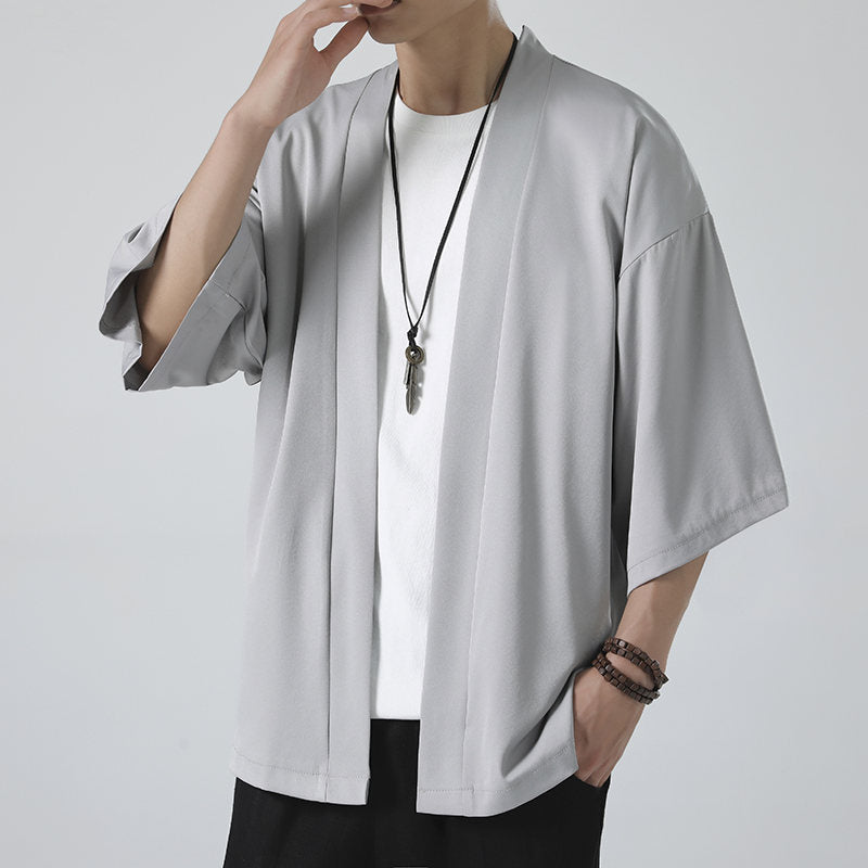 Chinese Summer Mens Cape Coat Three Quarter Sleeve Casual Plus Size