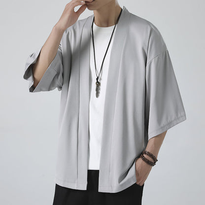 Chinese Summer Mens Cape Coat Three Quarter Sleeve Casual Plus Size