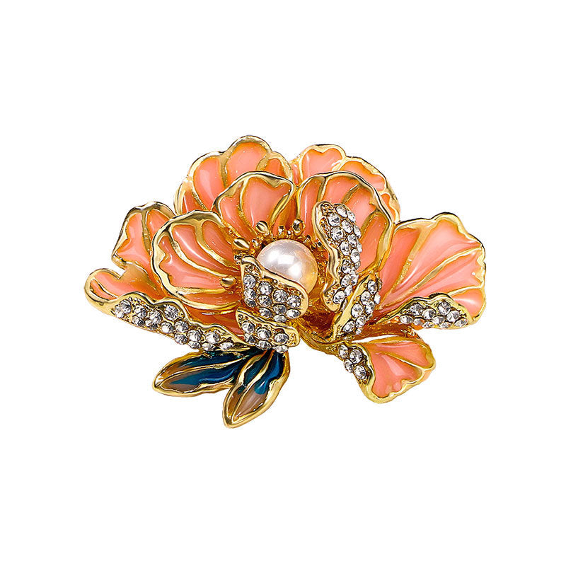 Handmade Enamel Peony Brooch — Luxury Chinese Style Cheongsam Pin
