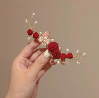 Orchid tassel headdress with side clips and new Chinese flower hairpins