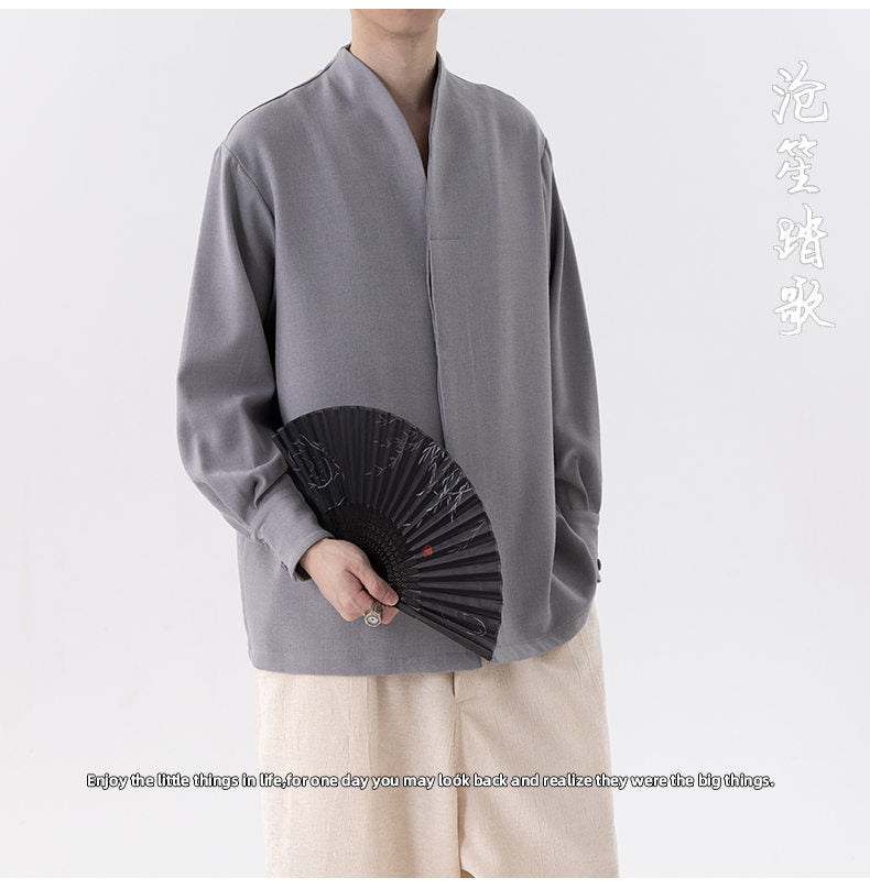 Mens Chinese Style Autumn Trendy Long Sleeve Casual Shirt Jacket