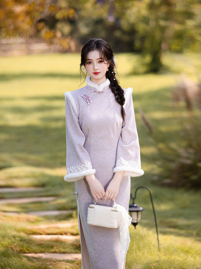 Embroidered National Style Qipao | Inverted Sleeve Winter Thickened Dress