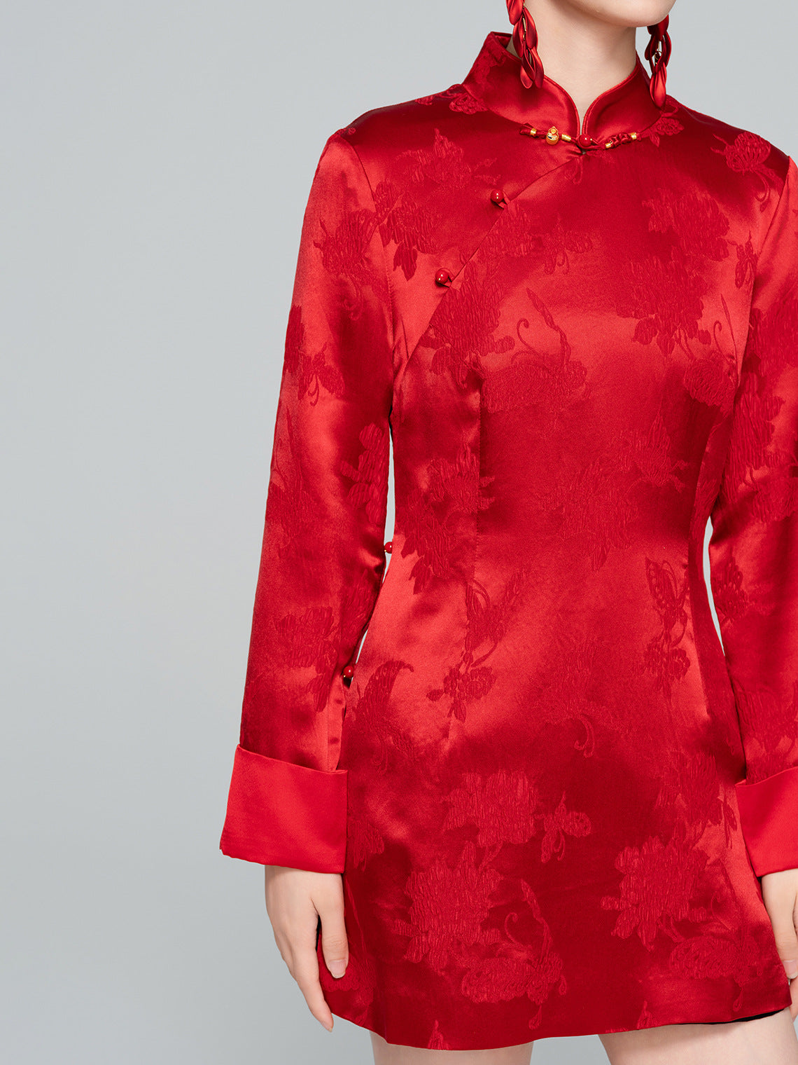 Improved Red Chinese Style Stand Collar Elegant Dress