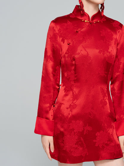 Improved Red Chinese Style Stand Collar Elegant Dress