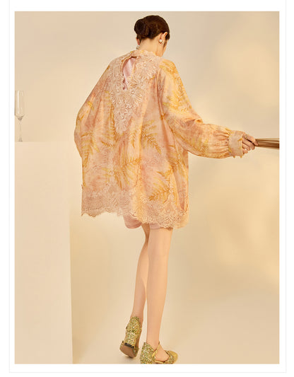 Autumn Chinese Style Lace Patchwork Shirt | Slim Embroidered V-Collar Top