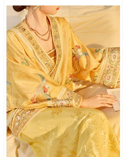 Luxury V-Neck Embroidered Jacket – Modern Chinese Style Outerwear