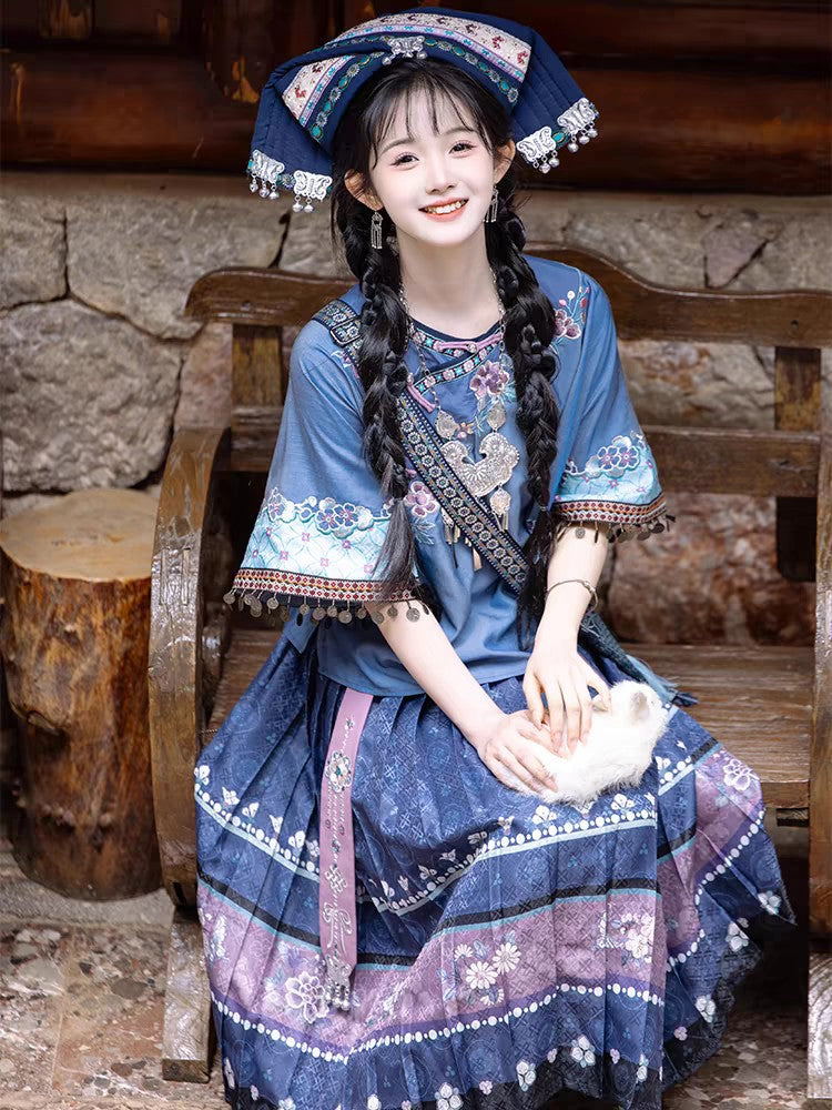 Oriental Holiday Ethnic Wear — Oblique Collar Big Sleeve Daily Set