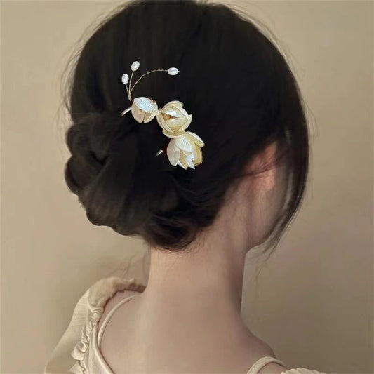 Elegant White Magnolia Hairpin New Chinese Style Fairy Hanfu Updo Hairpin