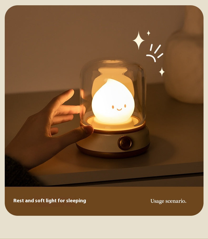 USB Rechargeable Night Light Vintage Oil Lamp Soft Light for Bedroom
