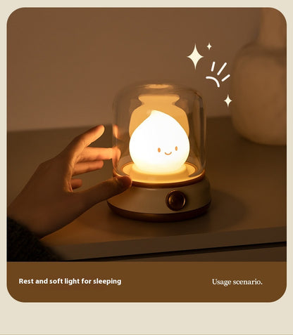 USB Rechargeable Night Light Vintage Oil Lamp Soft Light for Bedroom