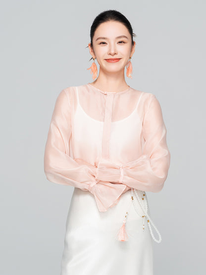 High-End Flared Sleeve Round Neck Women's Shirt