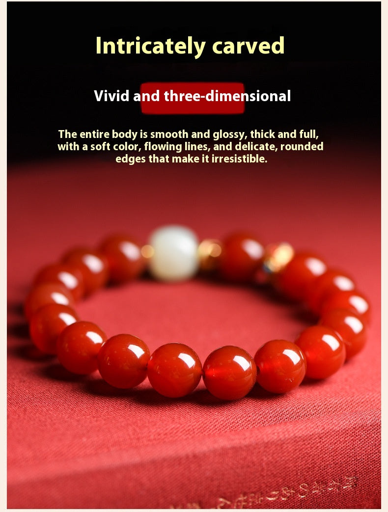 Natural Red Agate & Obsidian Bracelet — Lucky Protection Charm for Zodiac Year