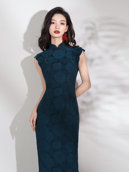 Improved Blue Cheongsam – 2025 Youth Daily Elegant Dress