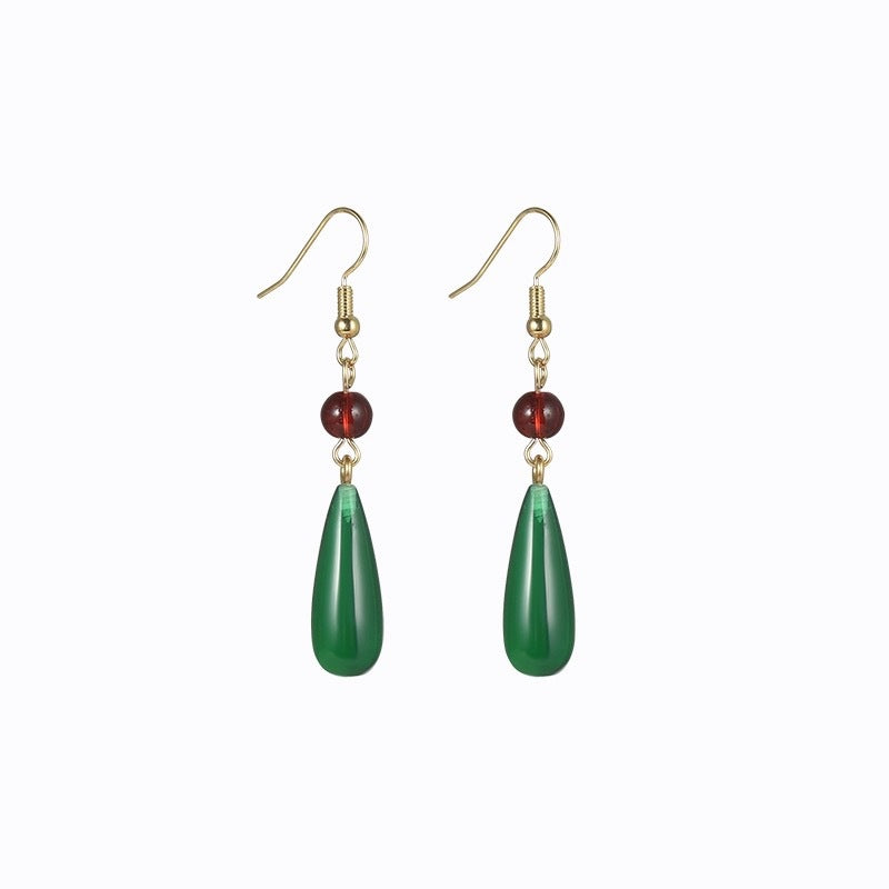 Imitation Chalcedony Green Earrings | New Chinese Style Ancient Water Drop Accessory