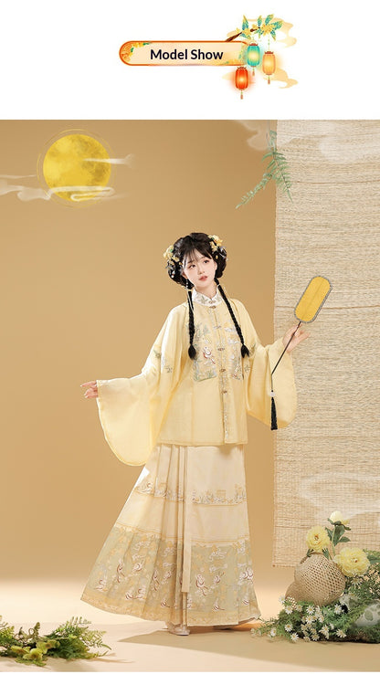 Trees of Sea Ming Hanfu Set Adult Stand Collar Embroidered Pipa Sleeve Horse Face Skirt