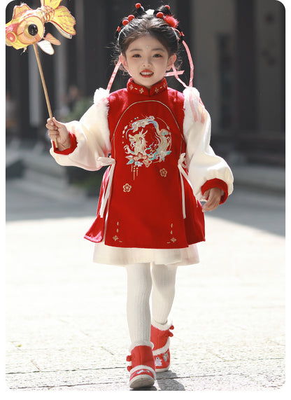 Girls’ Winter Hanfu Qipao | Padded Chinese Tang Suit New Year Dress