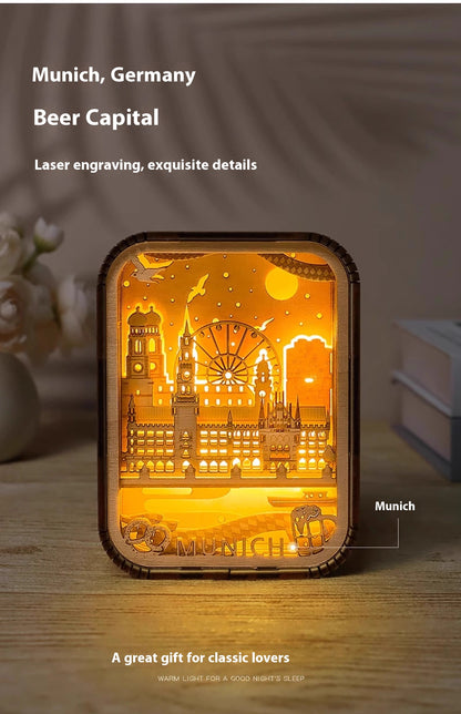 3D London City Wood Carving Lamp Night Light Mid-Autumn Gift