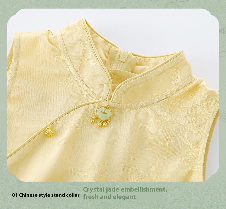 National Style Hanfu-Inspired Summer Set — Top & Pants for Children