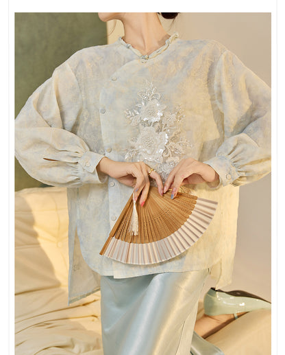 Early Autumn Retro Embroidered Top | New Chinese Style Artistic Shirt