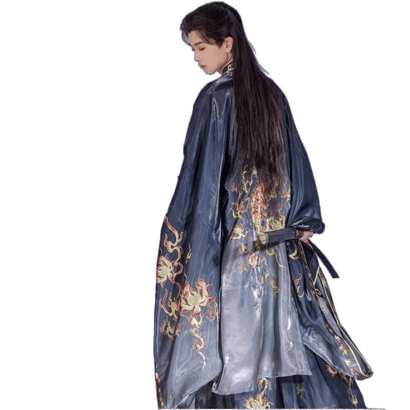 Oriental Ancient Drama Hanfu Mens Cross Collar Qi Waist Large Sleeve