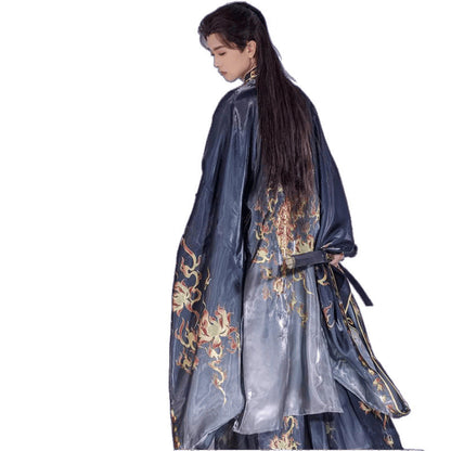 Oriental Ancient Drama Hanfu Mens Cross Collar Qi Waist Large Sleeve