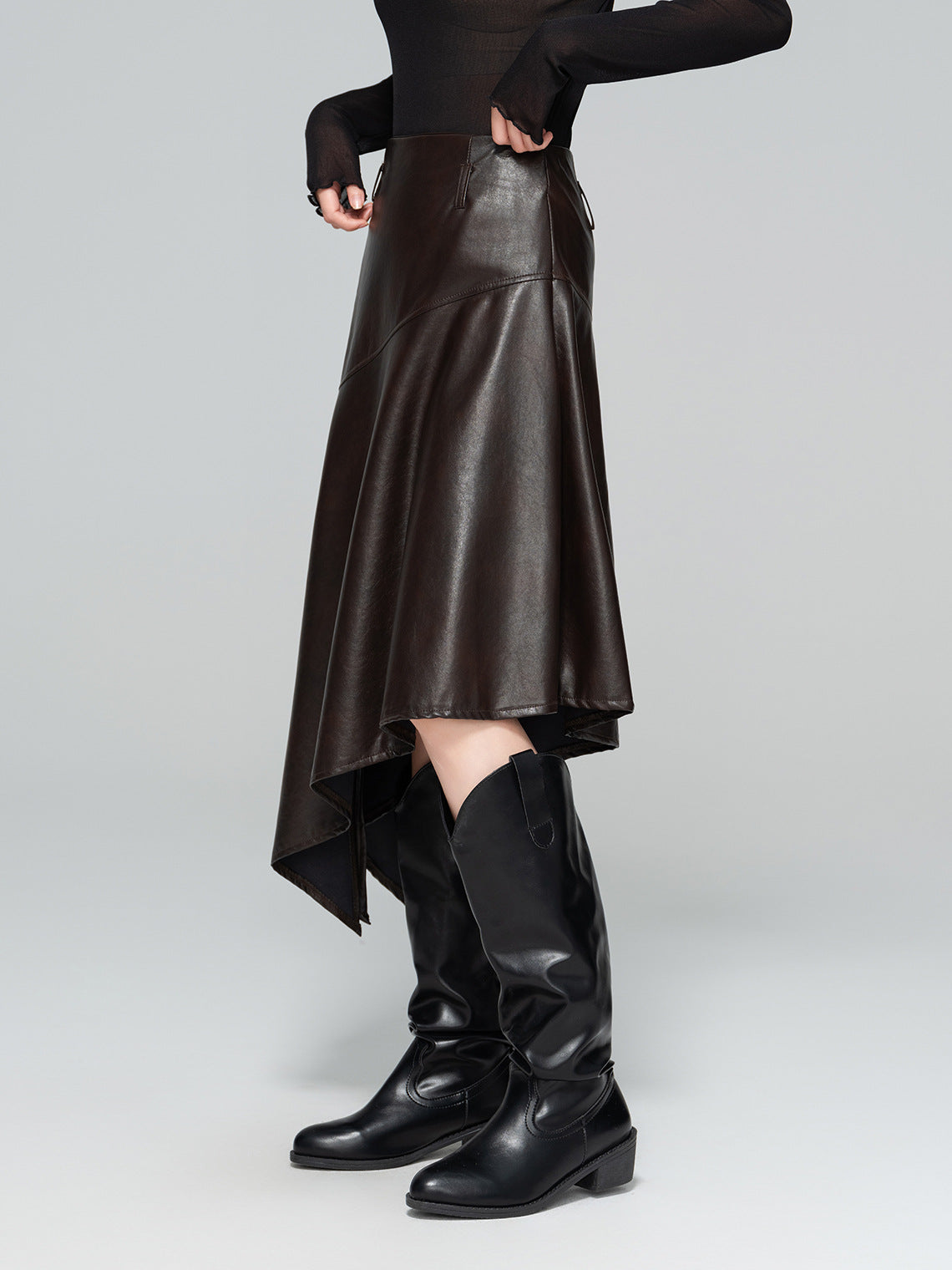 Autumn High-Waist Leather Slit Skirt for Women