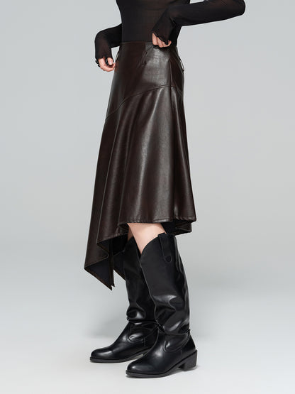 Autumn High-Waist Leather Slit Skirt for Women