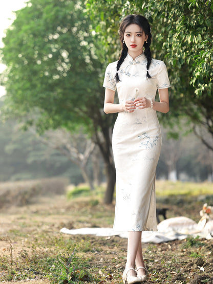 Striped Cotton Linen Cheongsam – 2025 Vintage Artistic Dress