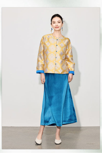 Stylish Retro Jacquard Long Sleeve Jacket