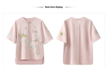 Summer New Chinese Style Embroidered Printed Top and Skirt Set