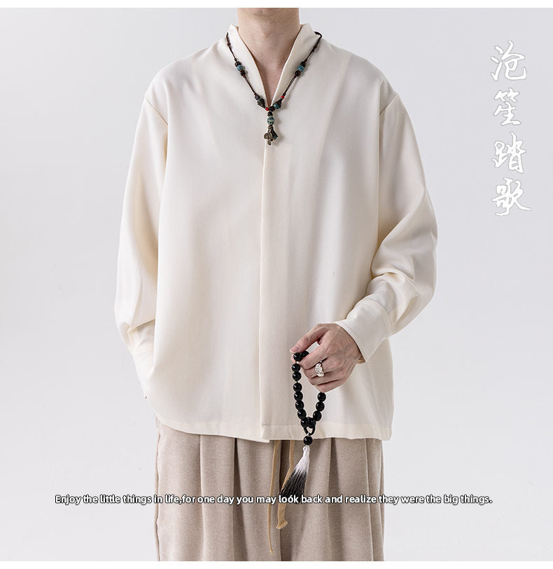 Mens Chinese Style Autumn Trendy Long Sleeve Casual Shirt Jacket