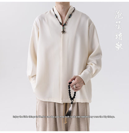 Mens Chinese Style Autumn Trendy Long Sleeve Casual Shirt Jacket