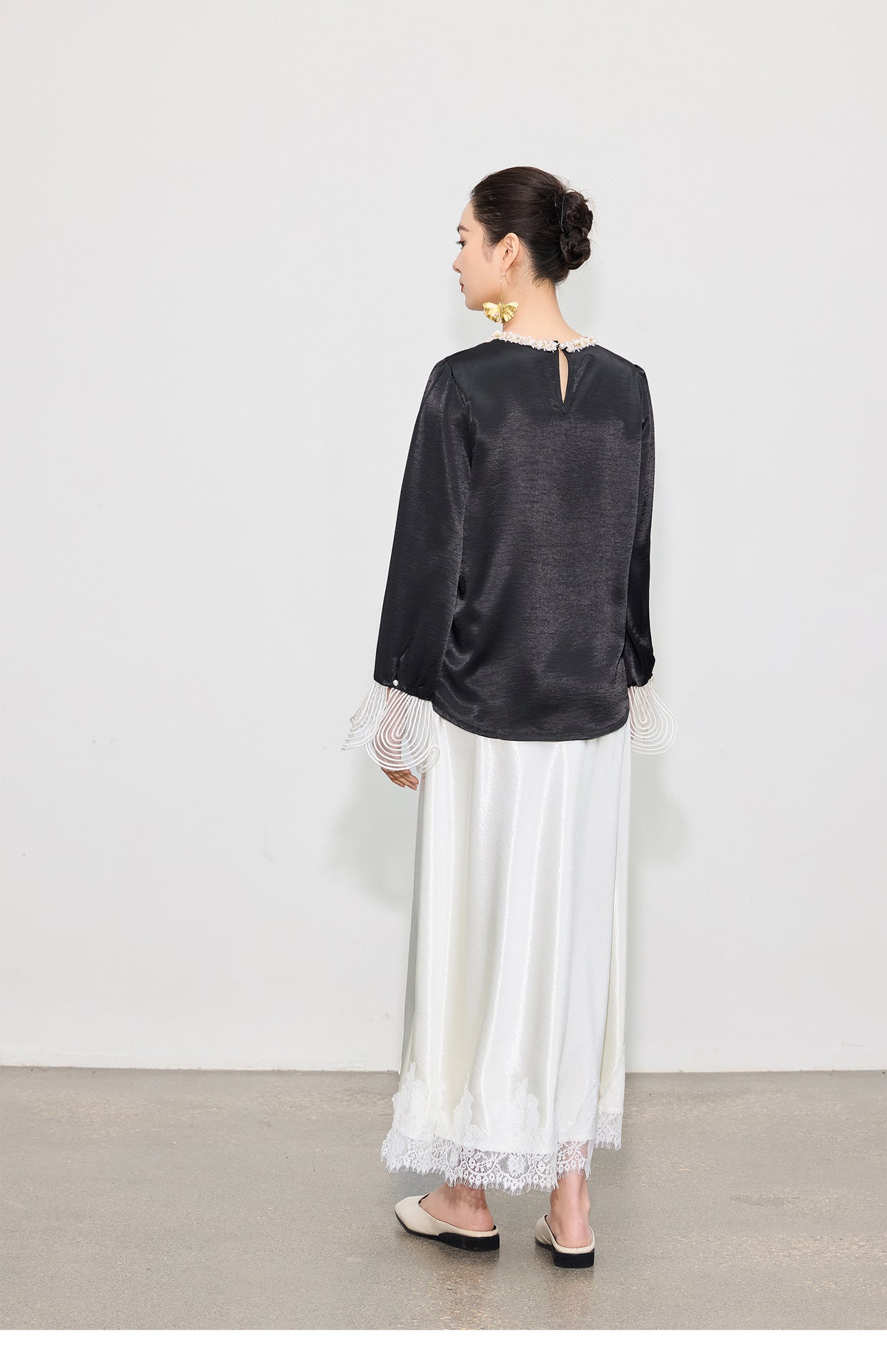 Elegant High-Waist Satin Lace Patchwork Skirt