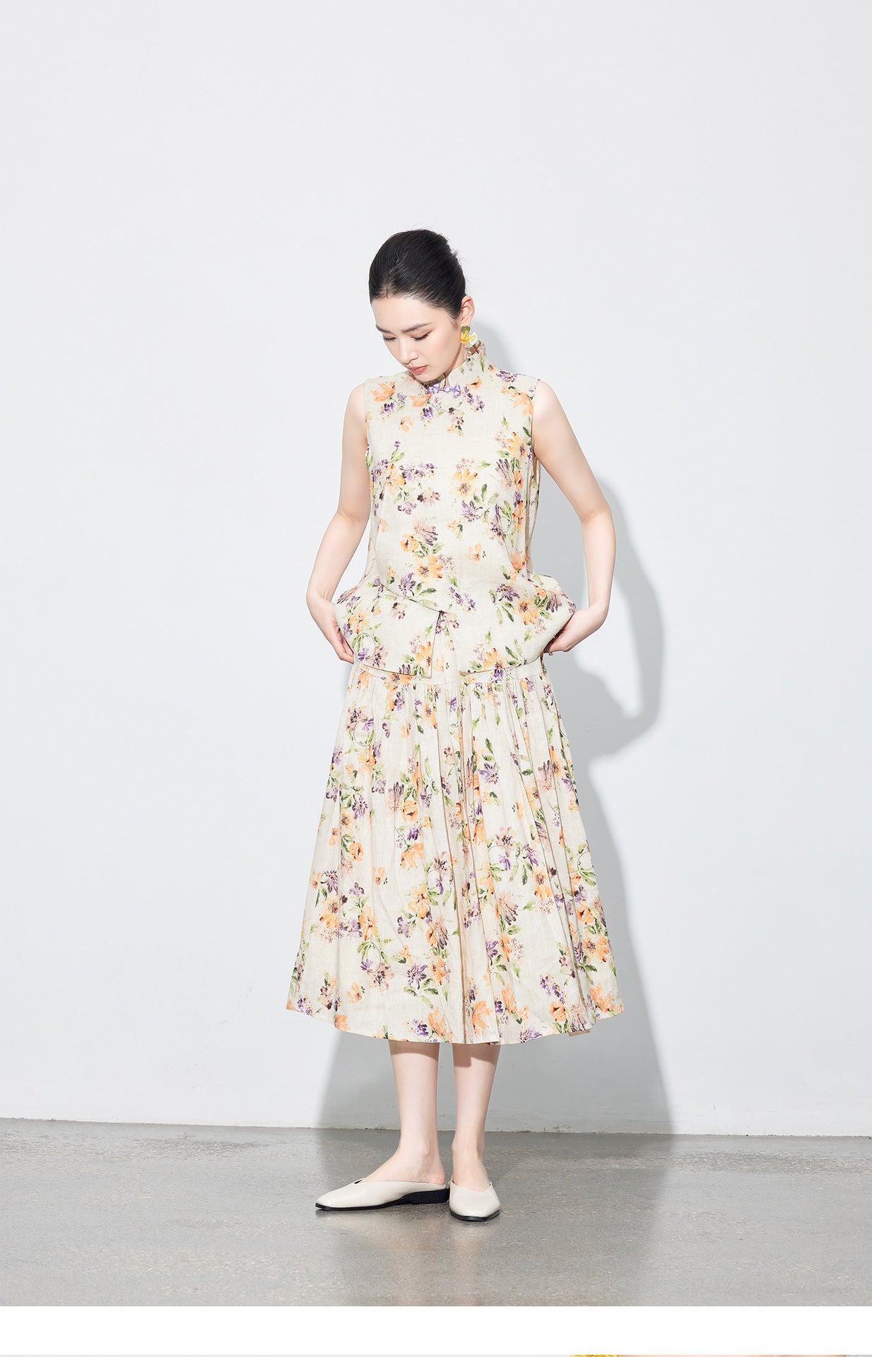 High-End Linen Sleeveless Button Top & Slimming Skirt for Women