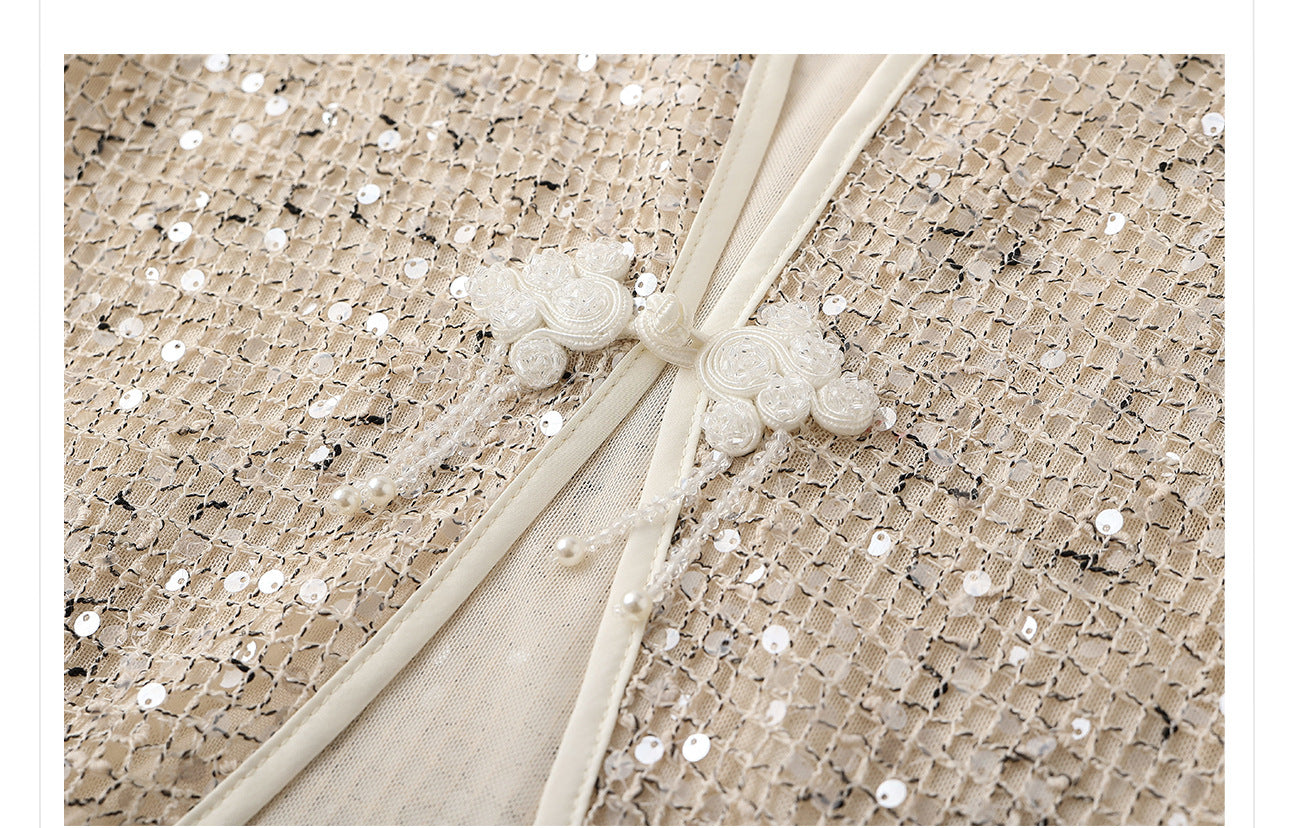 Autumn New Chinese Sequin Embroidered High-End Coat Dress Set