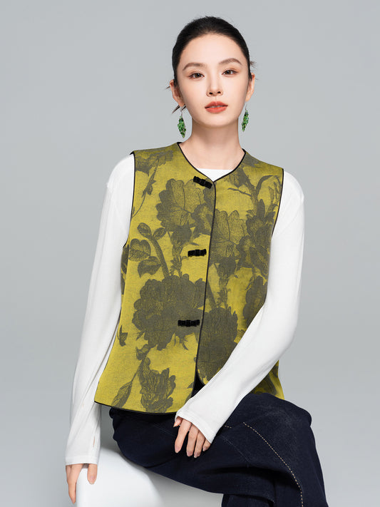 Sophisticated Jacquard Sleeveless Vest for Women