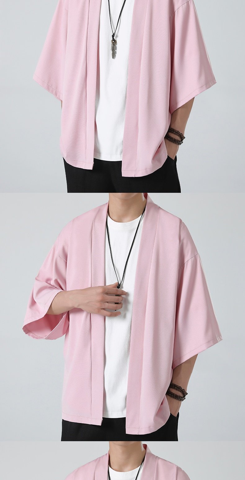 Mens Chinese Hanfu Dao Robe Large Size Zen Ice Silk Kimono