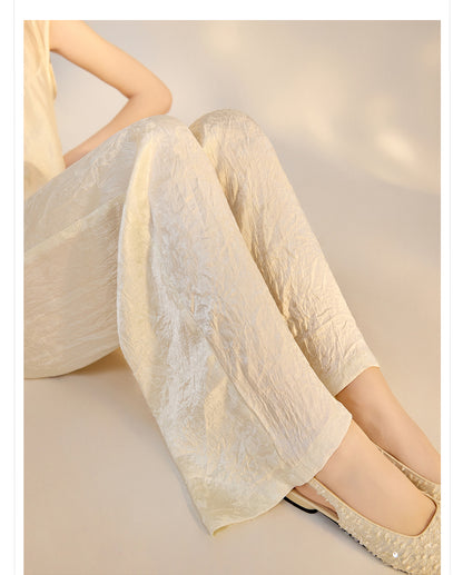 2026 New Chinese Style Elegant Acetate Wide-Leg Pants for Women