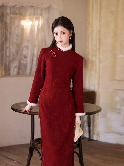 2025 New Red Velvet Cheongsam | Daily & Engagement Warm Dress