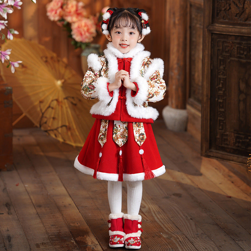 Children’s New Chinese Style Hanfu | Baby Girls’ Warm Tang Suit Winter Outfit