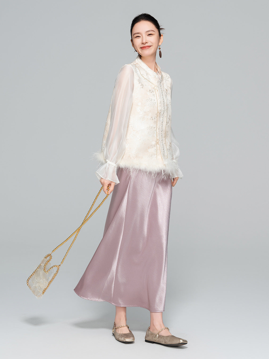 Elegant Stand Collar Jacquard Furry Vest