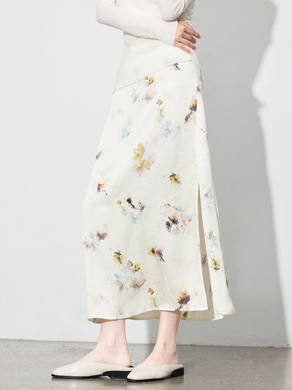Chic Printed Midi Skirt, Side Slit Design for Women