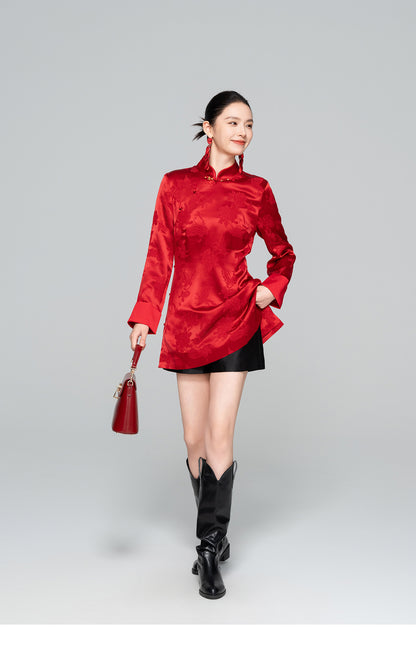 Improved Red Chinese Style Stand Collar Elegant Dress